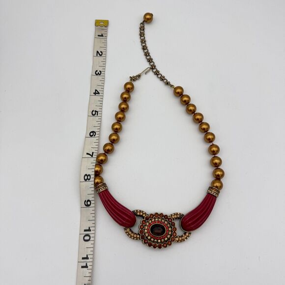 Heidi Daus Necklace Red Bib Rhinestone Art Statement Jewelry Signed Vintage - Picture 6 of 10